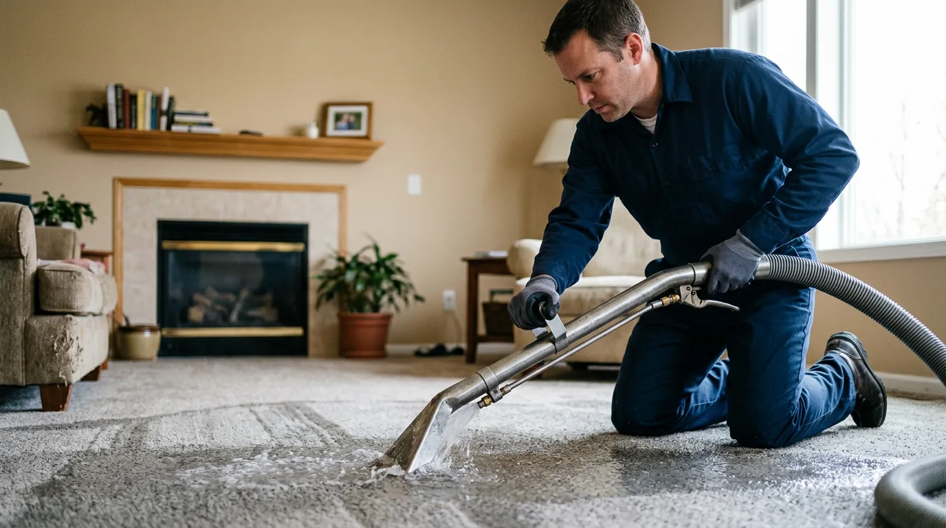 Water damage restoration technician working near Baldwin, GA